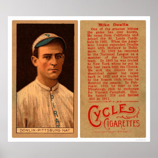 Mike Donlin Pirates Baseball 1912 Poster (Front)