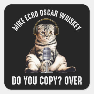 Mike Echo Oscar Whiskey Ham Radio Cat Square Sticker
