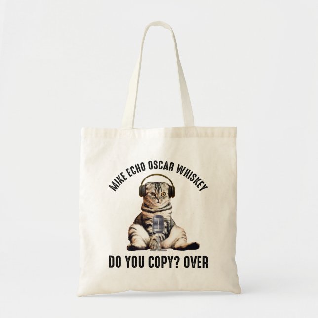 Mike Echo Oscar Whiskey Ham Radio Cat Tote Bag (Front)
