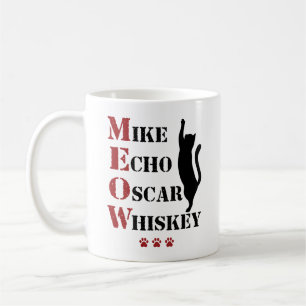 Mike Echo Oscar Whiskey MEOW Cat Coffee Mug