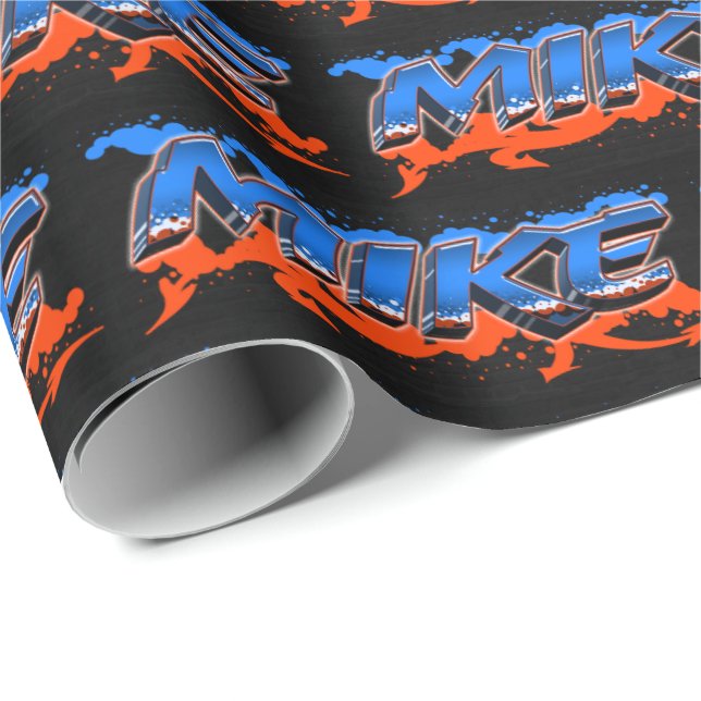 Mike First Name Graffiti blue orange Wrapping Paper (Roll Corner)