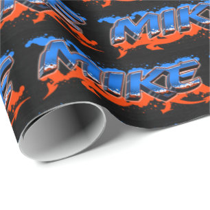 Mike Vorname Name Graffiti blue orange Wrapping Paper