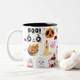 Mikitiez anime cute coffee halloween croissant Two-Tone coffee mug