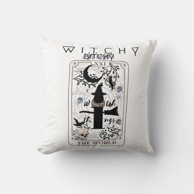 Mikitiez basic witch witchy wizard tarotcard black cushion (Front)