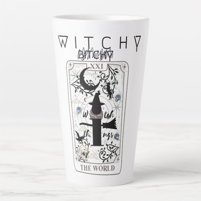 Mikitiez basic witch witchy wizard tarotcard black latte mug (Front)