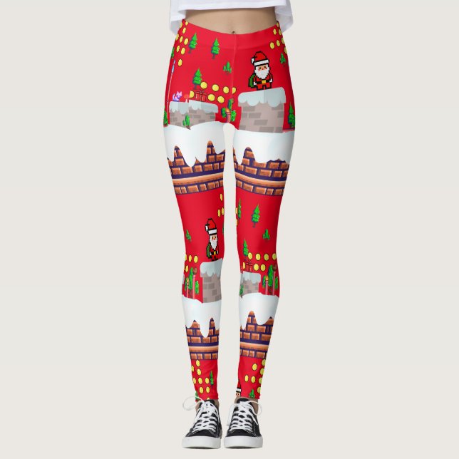 Mikitiez christmas santa snowboard crew penguin leggings (Front)