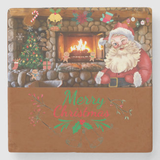 Mikitiez classicwhitechristmas light jollyholly stone coaster