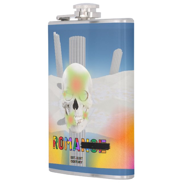 Mikitiez dreamer skull tatto rainbow rose beach Ro Hip Flask (Left)