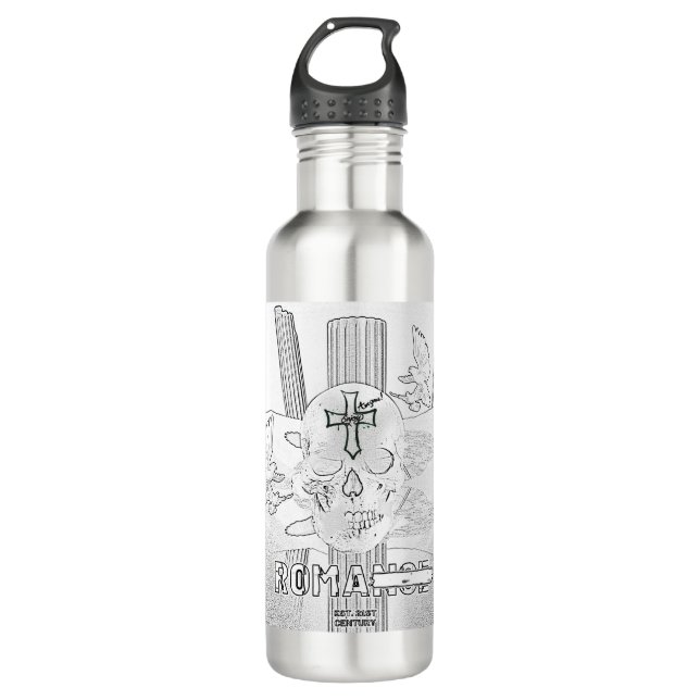 Mikitiez dreamer skull tatto rainbow rose rock 710 ml water bottle (Front)