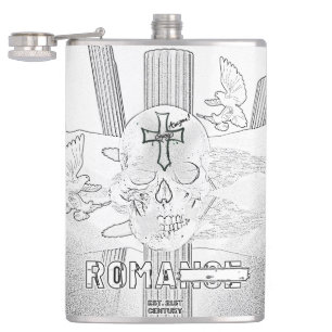 Mikitiez dreamer skull tatto rainbow rose rock hip flask