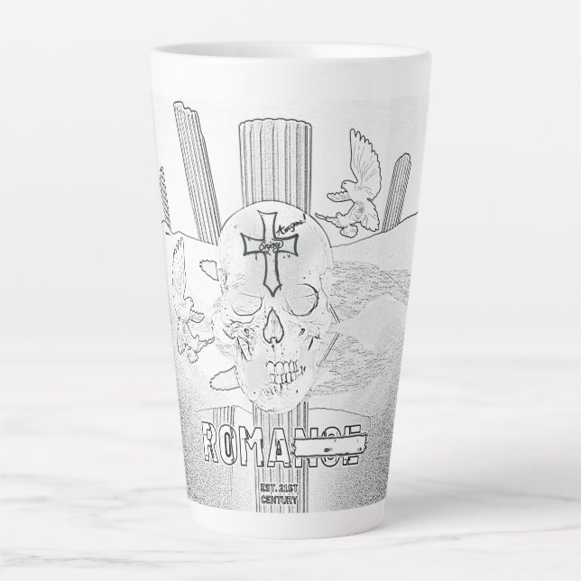 Mikitiez dreamer skull tatto rainbow rose rock latte mug (Front)