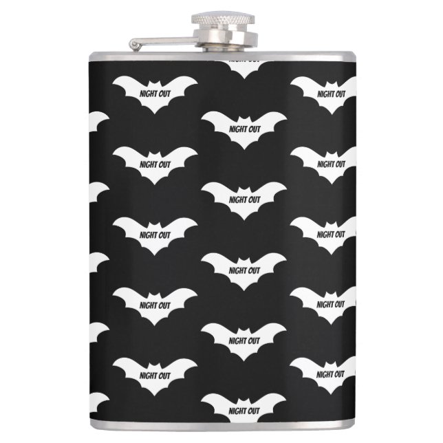 Mikitiez groovy ghouls bat night holiday halloween hip flask (Front)