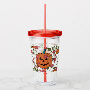 Mikitiez halloween pumpkin spooky october fall red acrylic tumbler