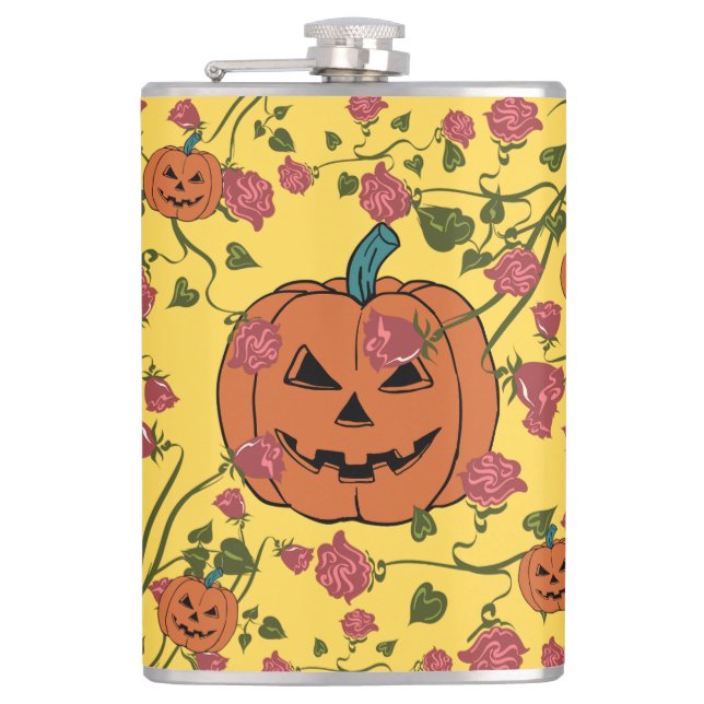 Mikitiez halloween pumpkin spooky october fall red hip flask (Front)