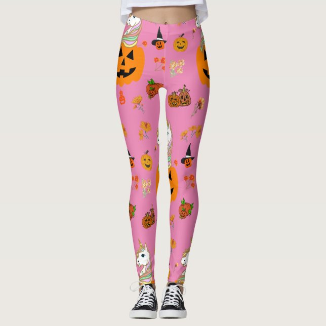 Mikitiez halloween unicorn spooky october fall  leggings (Front)