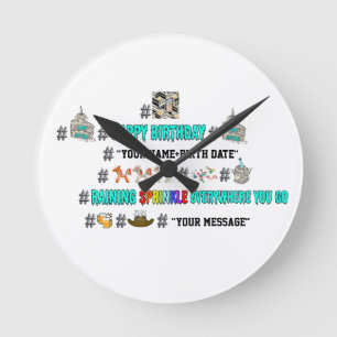 Mikitiez hashtag happybirthday emoji customise round clock