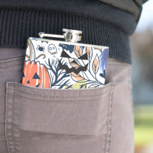 Mikitiez retro vintage halloween ghouls pumpkin hip flask