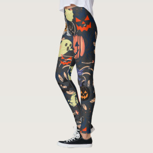 Mikitiez retro vintage halloween ghouls pumpkin  leggings
