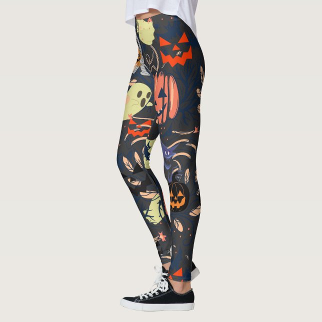 Mikitiez retro vintage halloween ghouls pumpkin  leggings (Left)