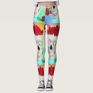 Mikitiez skull rose baroqueart rainbow rock leggings