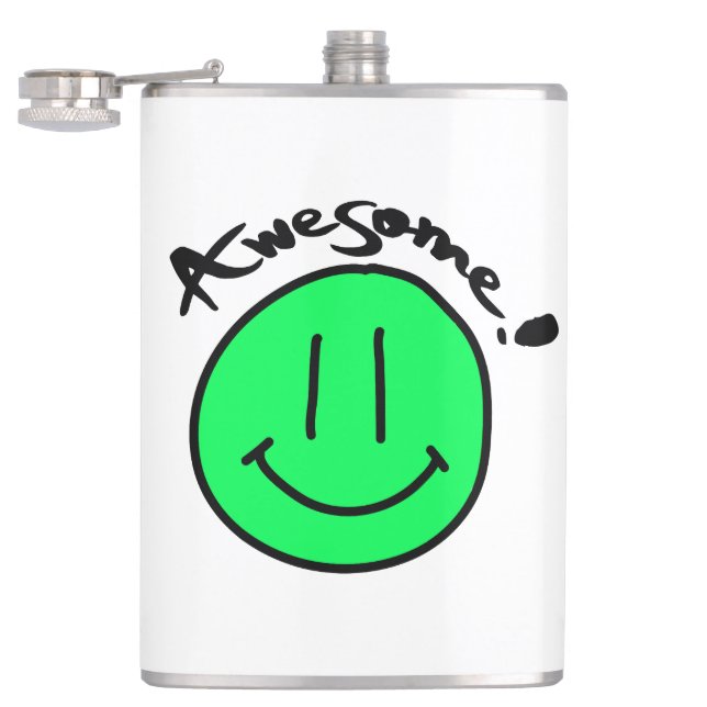 Mikitiez smiley face school summer spring green  hip flask (Opened)