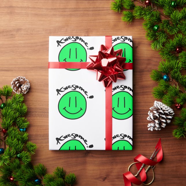 Mikitiez smiley face school summer spring green  wrapping paper (Holiday Gift)