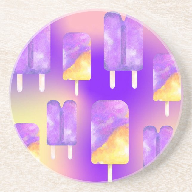 Mikitiez summer rainbow purple gold popsicle coaster (Front)