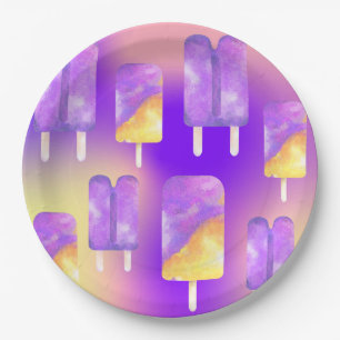 Mikitiez summer rainbow purple gold popsicle paper plate