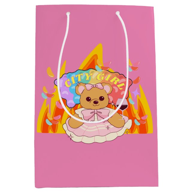 Mikitiez summer teddy bear jelly red wine fire medium gift bag (Front)