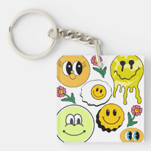 Mikitiez Throw Pillow Smileyface yellow garden Key Ring