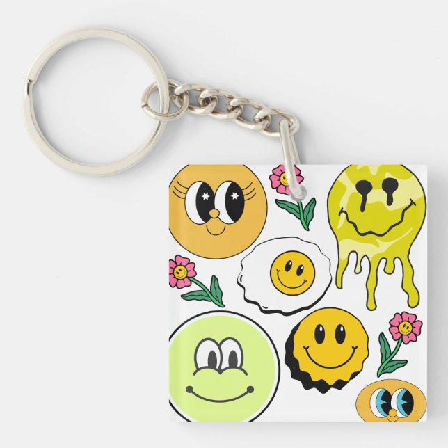Mikitiez Throw Pillow Smileyface yellow garden Key Ring (Front)