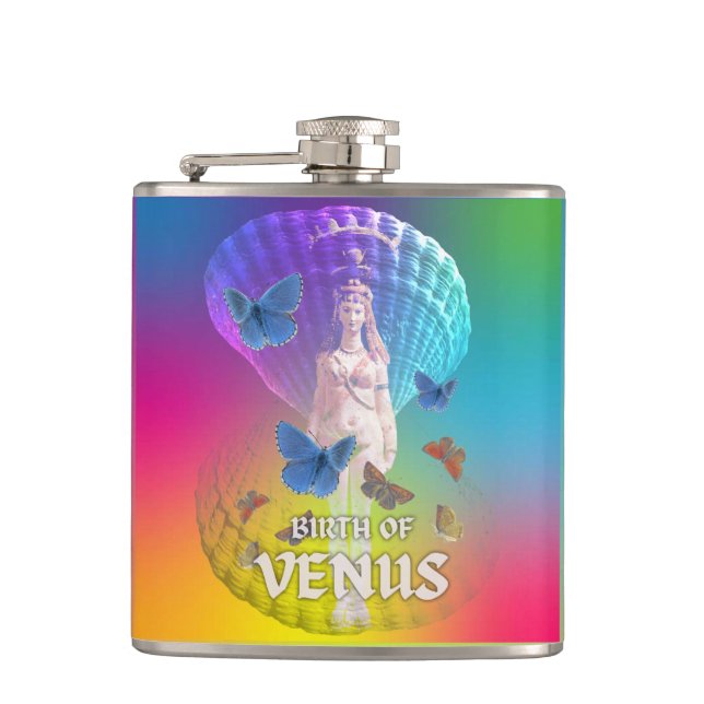 Mikitiez venus ocean butterfies love olympus hip flask (Front)