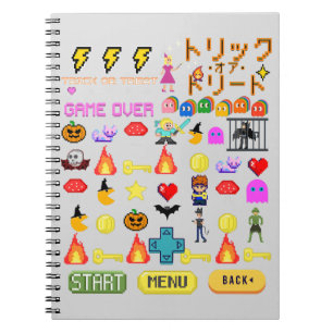 Mikitiez videogame pixel halloween spooky bat  notebook