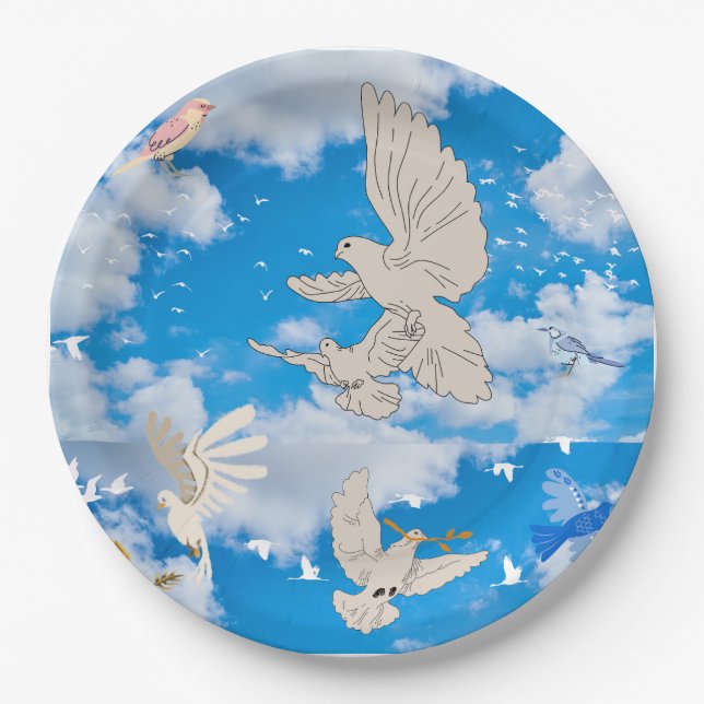 Mikitiez white bird blue sky summer beach freedom  paper plate (Front)