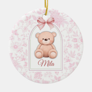 Mila   Custom Pink Teddy Bear Nursery Design  Ceramic Ornament