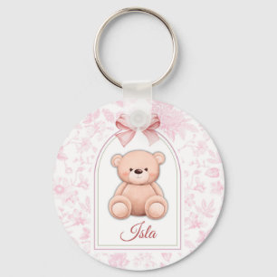 Mila Custom Pink Teddy Bear Nursery Design Key Ring