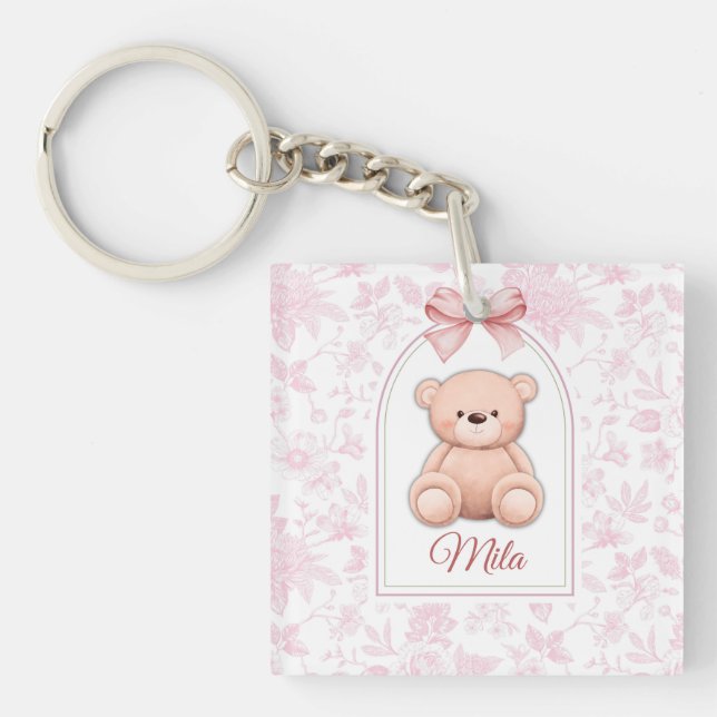 Mila | Custom Pink Teddy Bear Nursery Design  Key Ring (Front)