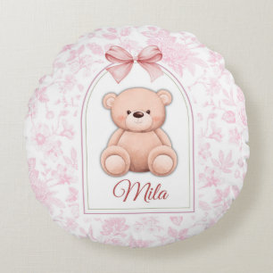 Mila   Custom Pink Teddy Bear Nursery Design  Round Cushion