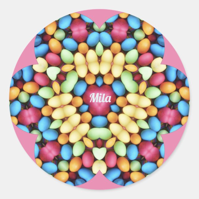 MILA ~ EASTER EGGS MULTICOLORED ~ CLASSIC ROUND STICKER (Front)