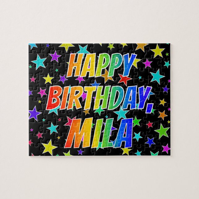 "MILA" First Name, Fun "HAPPY BIRTHDAY" Jigsaw Puzzle (Horizontal)