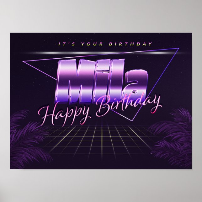 Mila Name Vorname lila retro Poster Geburtstag (Front)