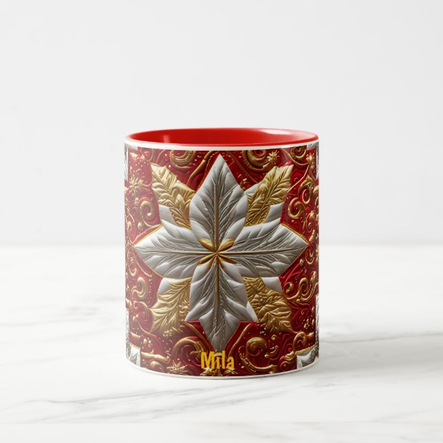 MILA ~ PATCHWORK ~ CHRISTMAS PATTERN ~  Two-Tone COFFEE MUG (Center)