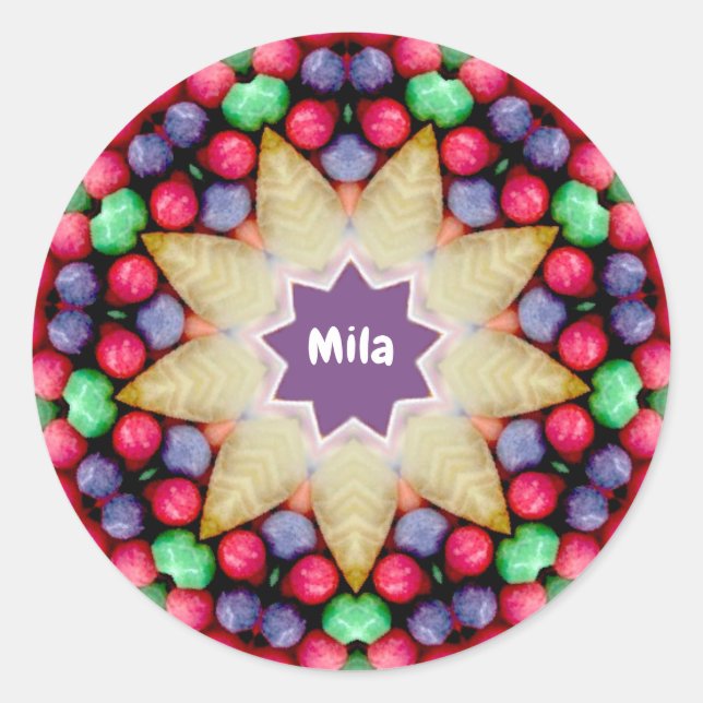 MILA ~ Personalied Easter Candy Pattern ~  Classic Round Sticker (Front)
