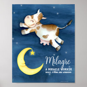 Milagre name meaning whimsy cow art over the moon poster