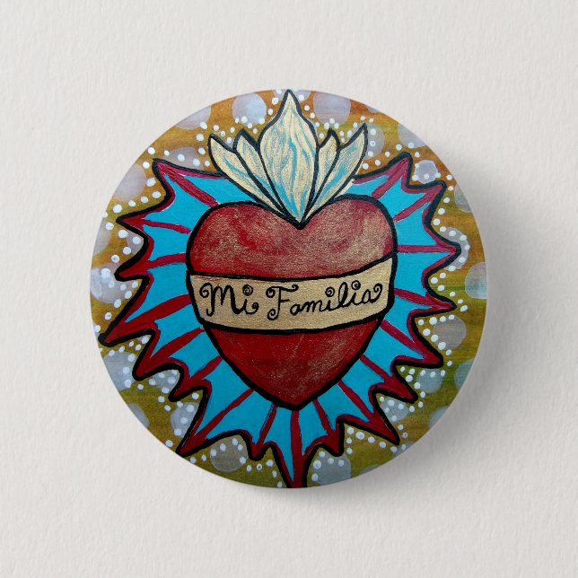 Milagro Heart design button "Mi Familia" (Front)