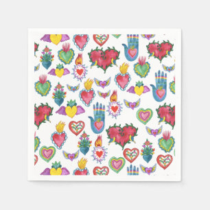 Milagros Flaming Hearts Watercolor Valentines Love Napkin
