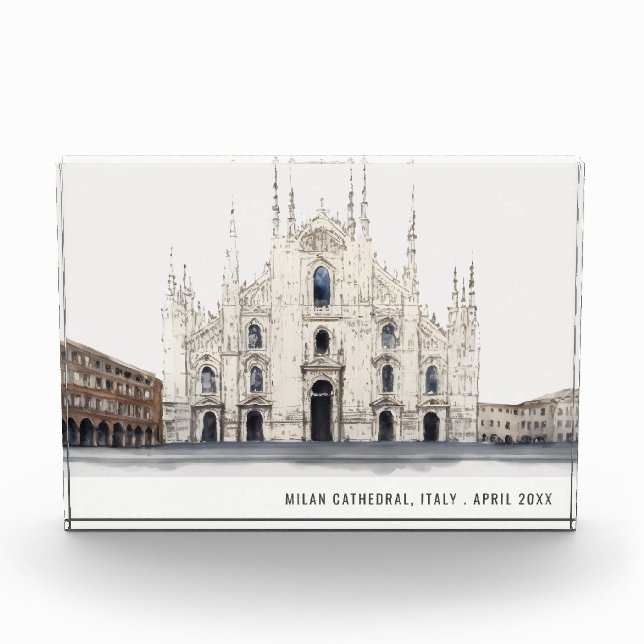 Milan Cathedral Italy Watercolor Italian Travel Photo Block (Front)