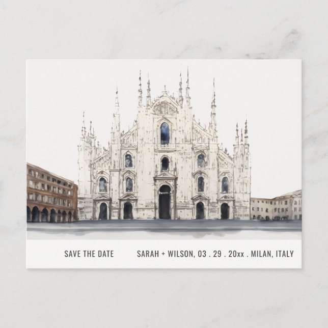 Milan Cathedral Italy Watercolor Save The Date Postcard (Front)