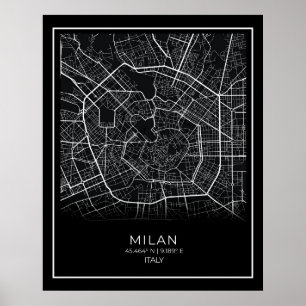 Milan City Map - Milan Black Map Poster