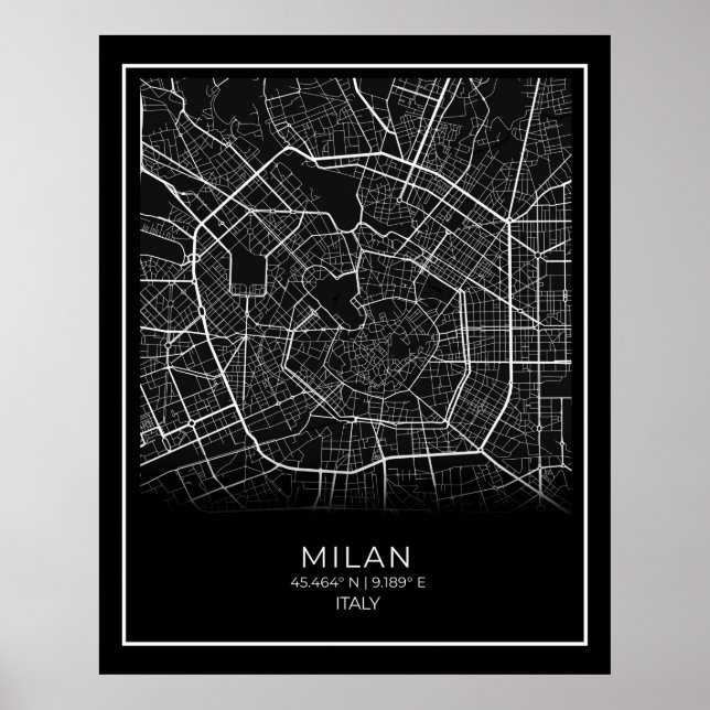 Milan City Map - Milan Black Map Poster (Front)